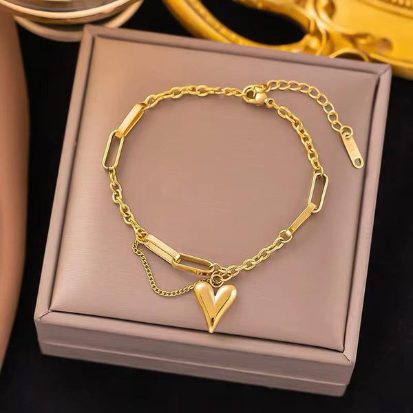 Gold-Plated Anti Tarnish Heart Themed Charm Bracelet | Water Proof | Premium Quality