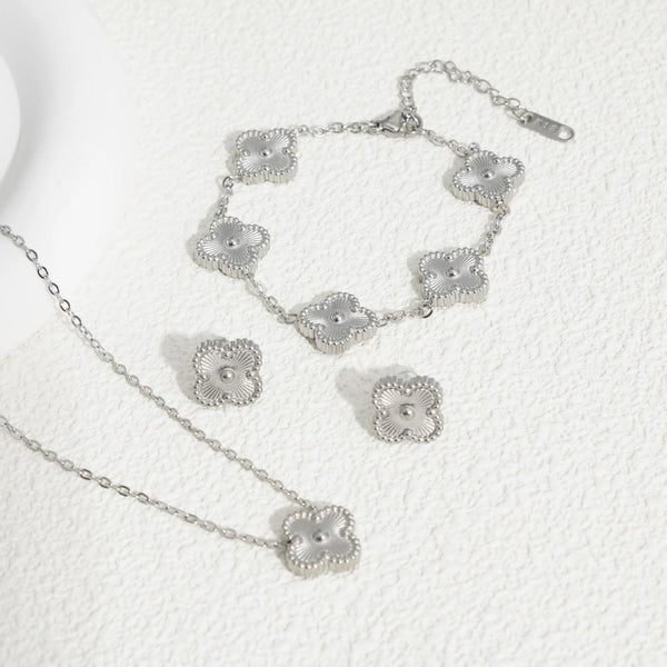 Stainless Steel 3 Pieces Silver Clover Combo Deal