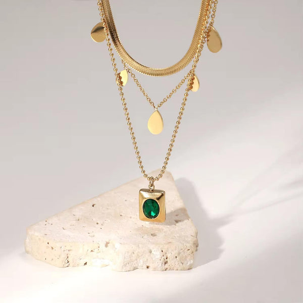 Multi Layered zirconia( Maroon, White, Black and Green ) Water Proof Necklace | Gold Plated | Premium Quality