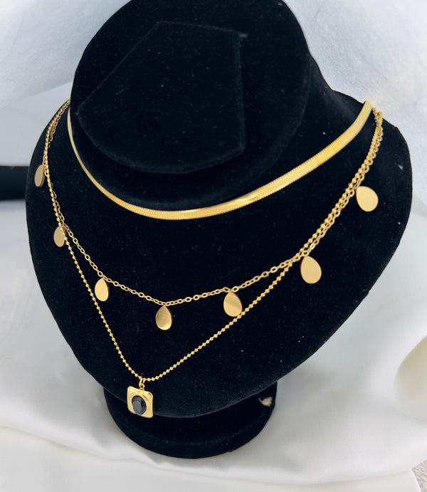 Multi Layered zirconia( Maroon, White, Black and Green ) Water Proof Necklace | Gold Plated | Premium Quality