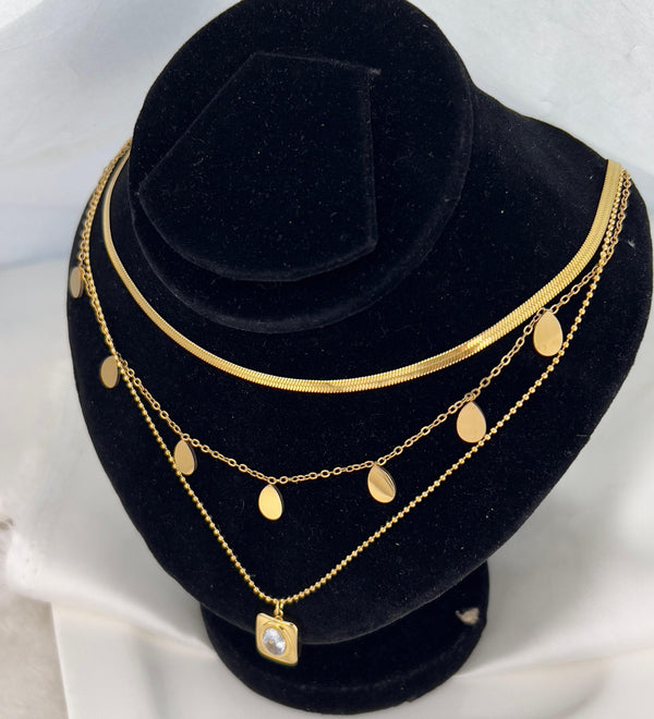 Multi Layered zirconia( Maroon, White, Black and Green ) Water Proof Necklace | Gold Plated | Premium Quality