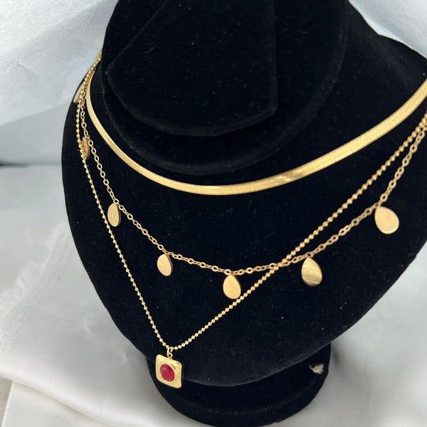 Multi Layered zirconia( Maroon, White, Black and Green ) Water Proof Necklace | Gold Plated | Premium Quality