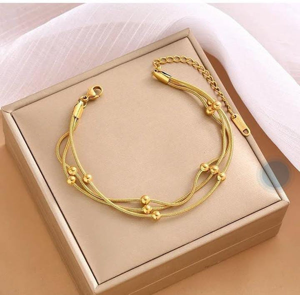 18k Gold Plated 3 Layer Golden Beads Premium Stainless Steel Bracelet