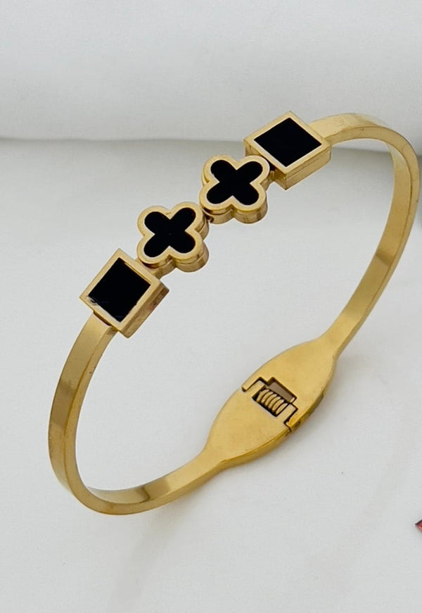 Clover & Square Shape Bangle - Stainless Steel , Water Proof & Gold Plated