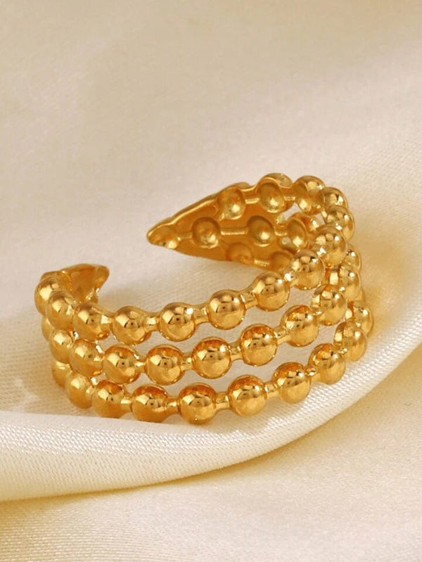 Stainless Steel Beads Adjustable Ring | Water Proof