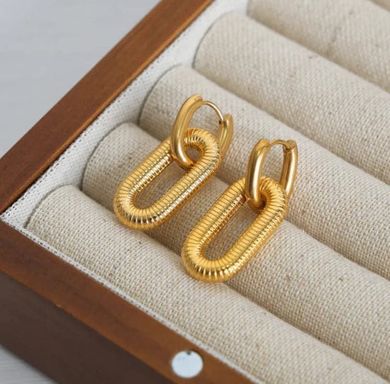 Gold Plated Chunky 2 In 1 Drop Earrings