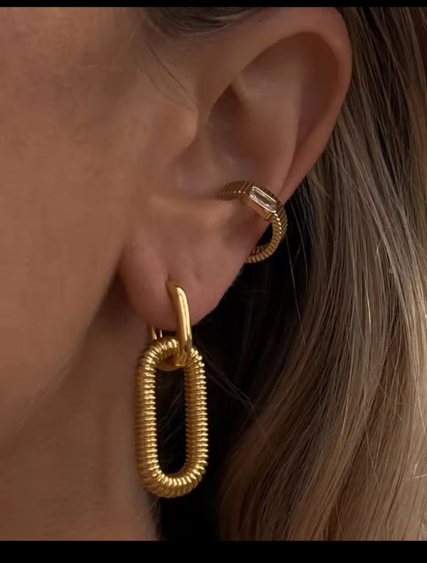 Gold Plated Chunky 2 In 1 Drop Earrings