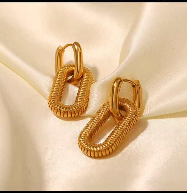 Gold Plated Chunky 2 In 1 Drop Earrings