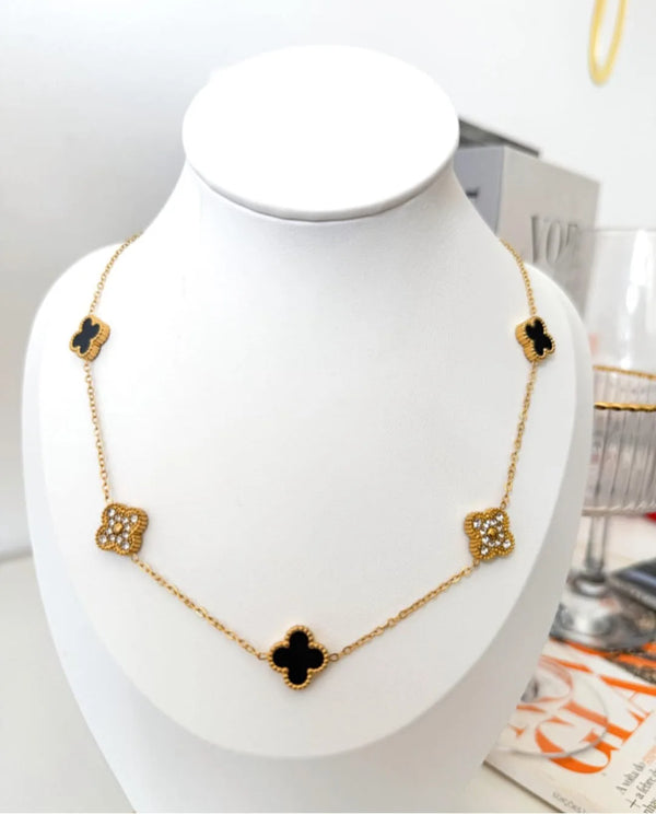 Luxe Black And Gold 5 Motifs Clover Neckless | Water Proof