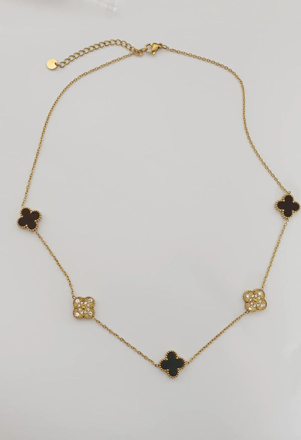 Luxe Black And Gold 5 Motifs Clover Neckless | Water Proof