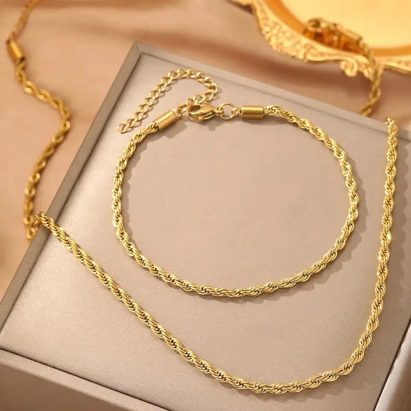 Gold Plated Twisted Bracelet And Neckless | Water Proof | Anti-Tarnish