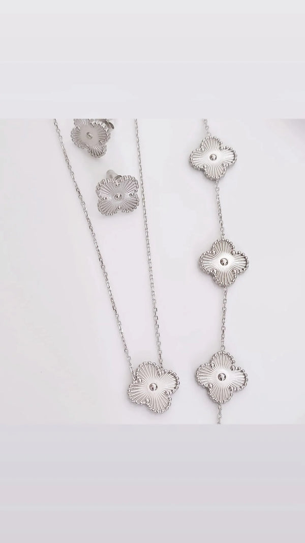 Stainless Steel 3 Pieces Silver Color Clover Combo Deal