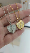 Zircon Love Wings Openable Pendant Silver Necklace | Stainless Steel