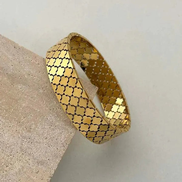 18k Gold Plated Honeycomb Bangle | Stainless Steel