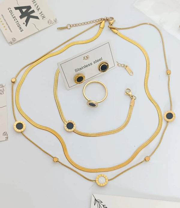 Roman Set 4 Pcs With double Layered Neckless | Stainless Steel | Water Proof