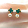 Clover Pearl Green Earrings