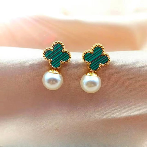 Clover Pearl Green Earrings