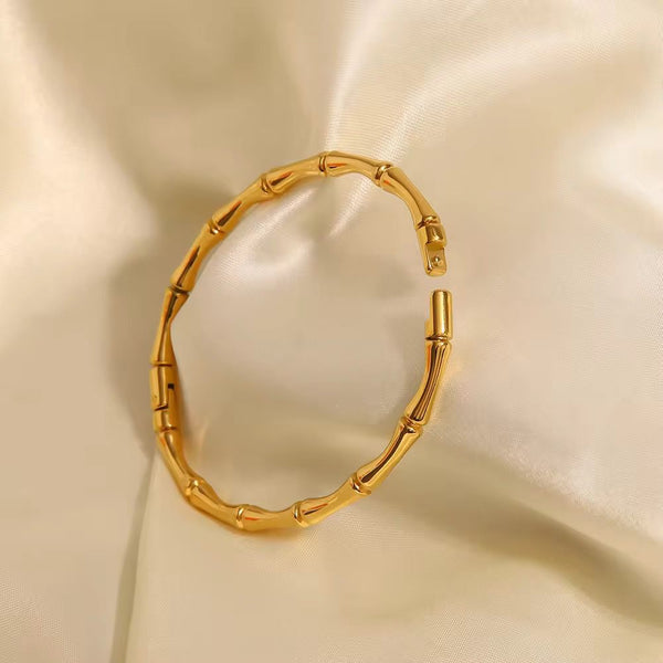 18K Gold Filled Round Beaded Bangle | Stainless Steel