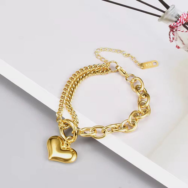 Heart Charm Stainless Steel Bracelet