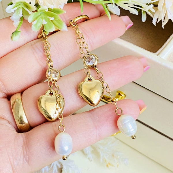 Pearl Heart Earrings