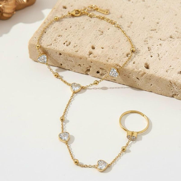 White Zircon Heart Hand Chain | Stainless Steel