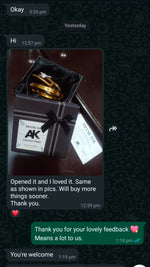 Text conversation with a gift box and rings on a dark background