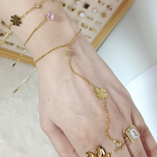 Zircon Flower Link Hand Chain