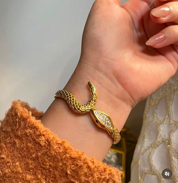 Stainless Steel Rhinestone Snake Hinged Bangle