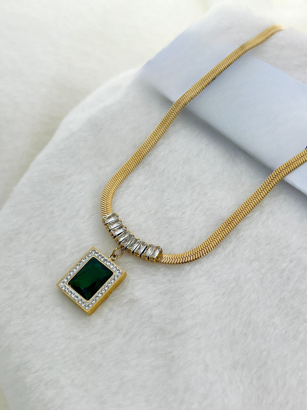 Luxury 18kgold PlatedZircon Stainless Steel Snake Chain Pendant Necklace