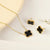 Four Leaf Clover 2 Sided Pendant With Ear Studs (Black) 2pcs Set