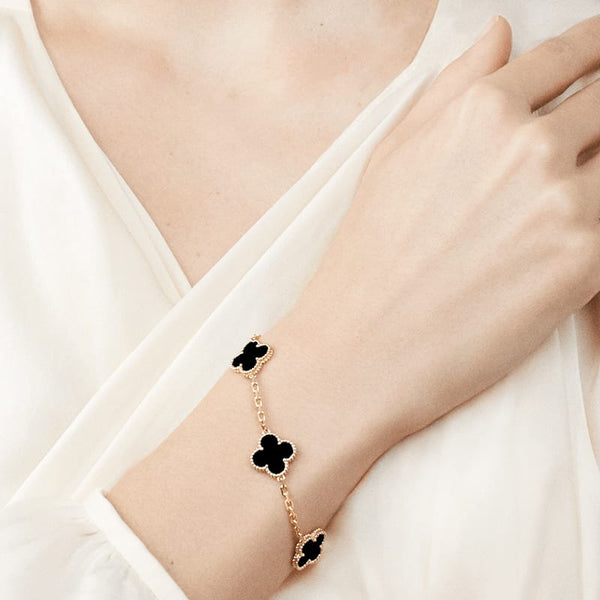 Classic Black Four Leaf Link Bracelet for Women Girls
