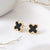 Trendy Black and Gold Four Leaf Clover Stud Earring