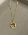 CHANEL CC Stone Studded Golden Chain Pendant Necklace