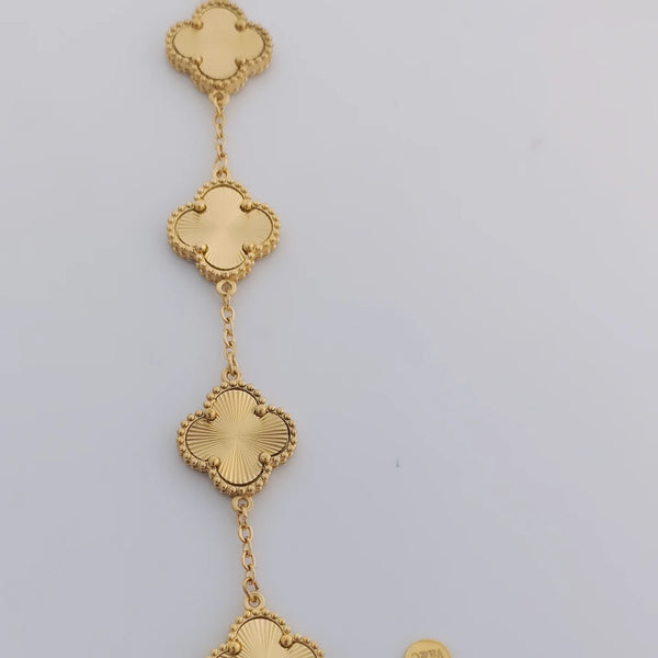 Gold Plated Double Sided Clover Stainless Steel Bracelet Yellow Gold Color