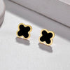 Trendy Black and Gold Four Leaf Clover Stud Earring