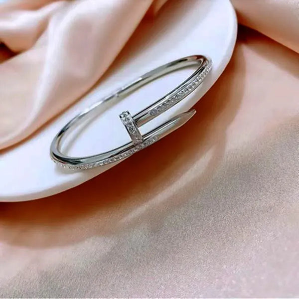 Stainless Steel CTR Premium Stone Studded Silver Nail Handcuff