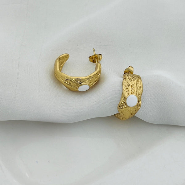 18k Gold Plated White Dot Hoop Earing | Water Proof