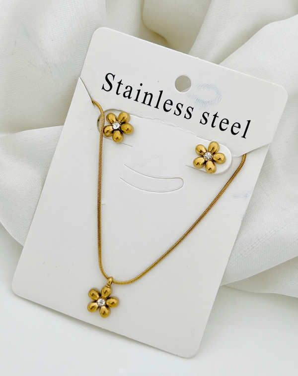 2 Pieces Floral Set | Waterproof, Gold Plated & Stainless Steel