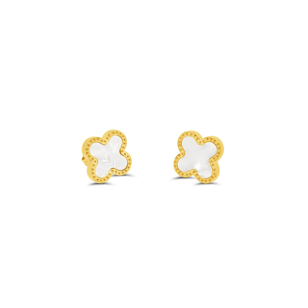Trendy White and Gold Four Leaf Clover Stud Earring