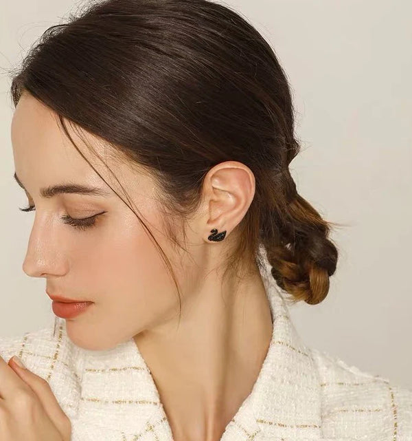 Swan Studs Cubic Zirconia Metal Stud Earring