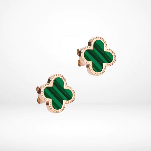 Trendy Green and Gold Four Leaf Clover Stud Earring
