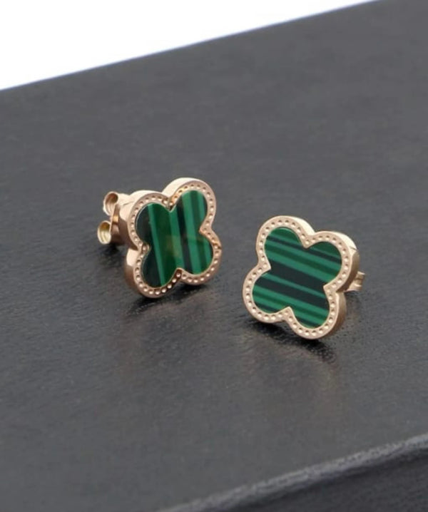 Trendy Green and Gold Four Leaf Clover Stud Earring for Girls