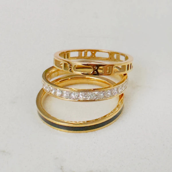 Stainless Steel 3 in 1 Cubic Zirconia Roman Numeral Ring