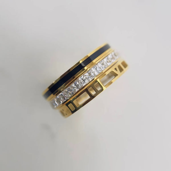 Stainless Steel 3 in 1 Cubic Zirconia Roman Numeral Ring