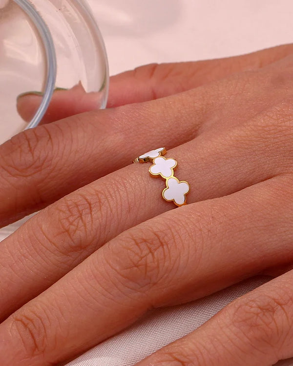 Stainless Steel Premium Adjustable White Clover Band Ring