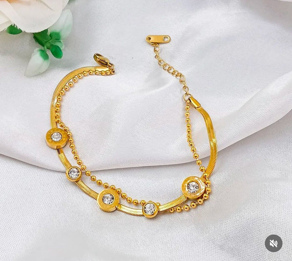 Stainless Steel Roman Doulbe Layered Charm Bracelet