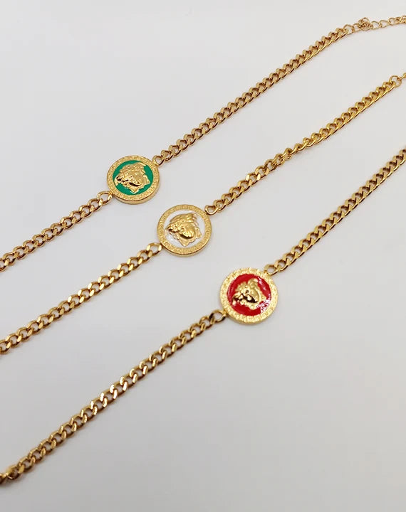 Iconic VERSACE Gold Chain Mudusa Bracelet Green