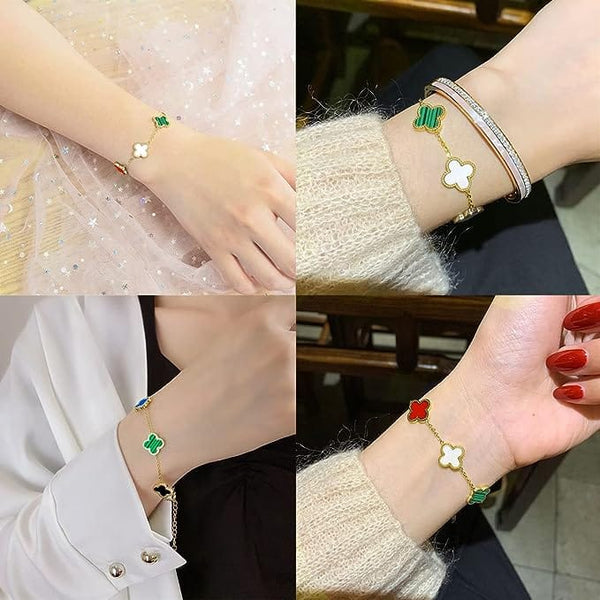 Multi Color Classic Four Leaf Link Bracelet for Ladies