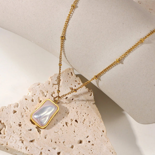 Stainless Steel Chain Square Irregular Pearl Necklace for women