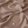 Minimalist 18kgold Titanium Steel Flat Chain Pearl Pendant Necklace For Women